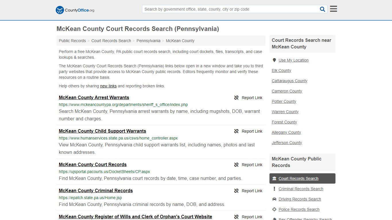 McKean County Court Records Search (Pennsylvania) - County Office