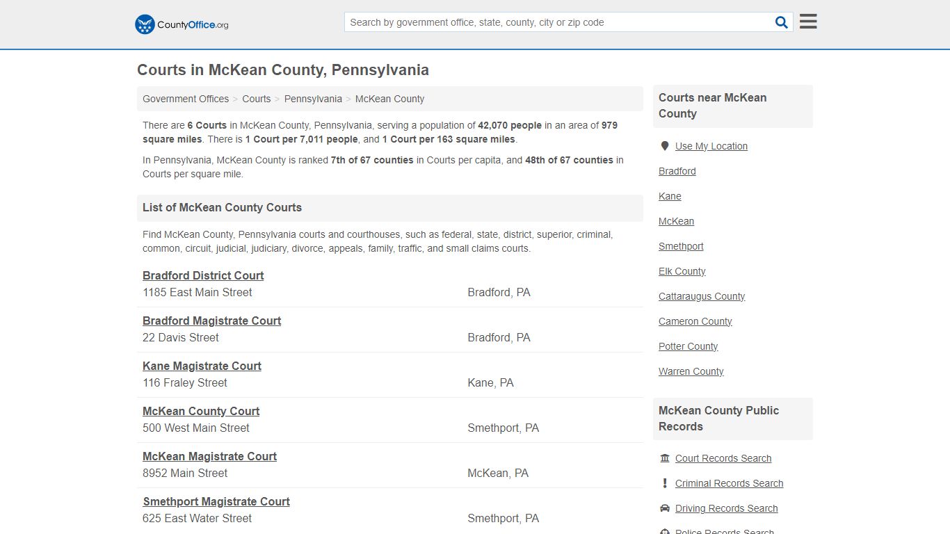 Courts - McKean County, PA (Court Records & Calendars)