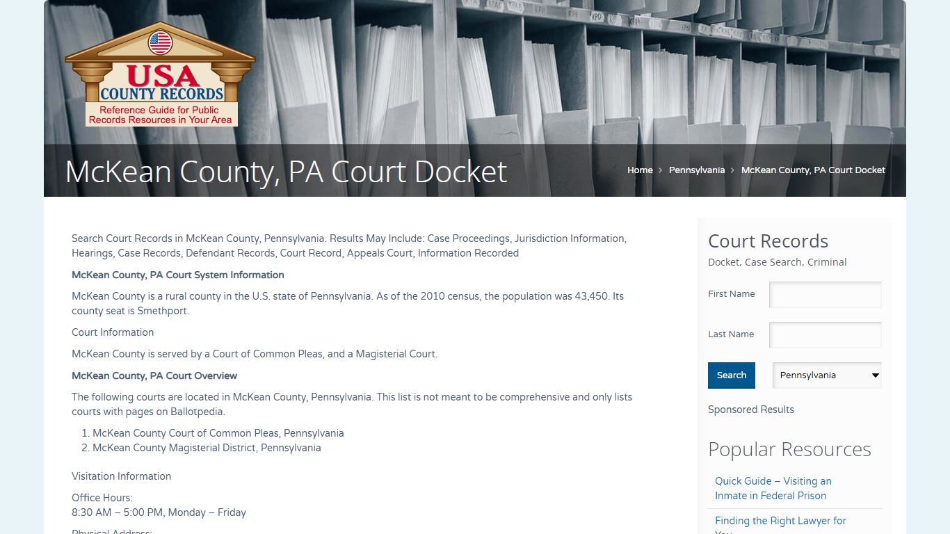 McKean County, PA Court Docket | Name Search